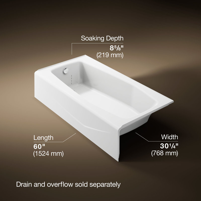 Villager 60" x 30" Alcove Soaking Cast Iron Bathtub, Left, White