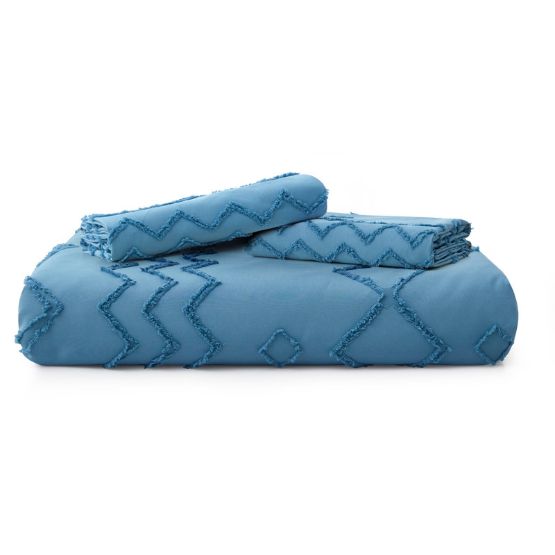 Diamond Navy Blue Embroidered Queen Duvet Cover Set