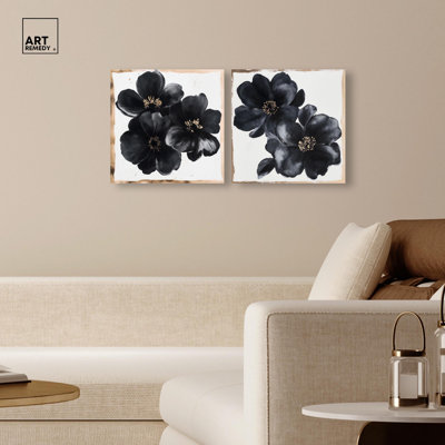 Ensemble de 2 décorations murales noires et dorées sur toile par 