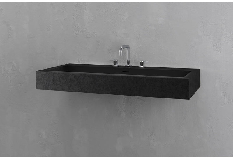 Vast Studio Wall-Mounted Rectangular Bathroom Sink – Gray/White Elevated Concrete, Black