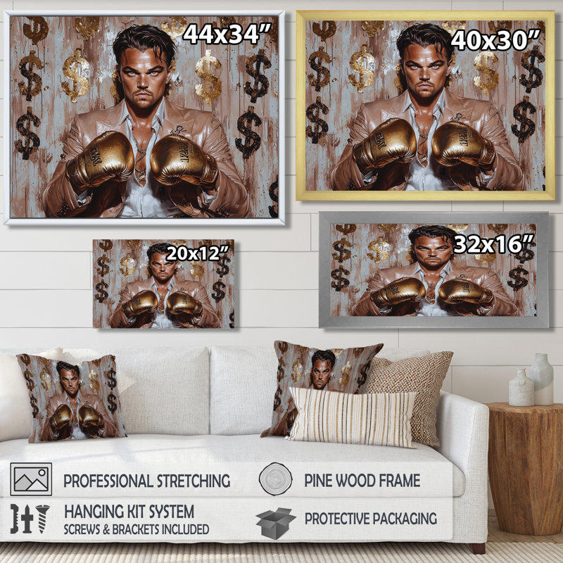 Loup de Wall Street yeux sur le prix Boxer - homme, art mural, Cadre simple noir, H 12 po x l 20 po