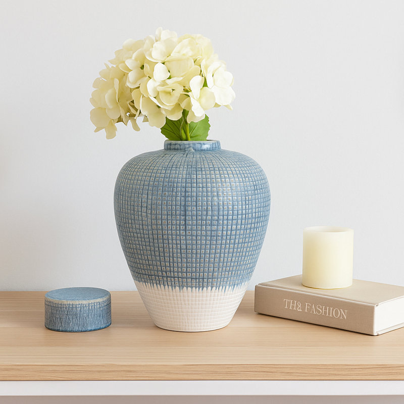 Textured Ceramic Ginger Jar with Removable Lid - Decorative Handcrafted Vase for Modern and Traditional Spaces - Elegant Accent Piece for Shelves, Mantels, and Tabletops - Stylish Home Decor Accessory