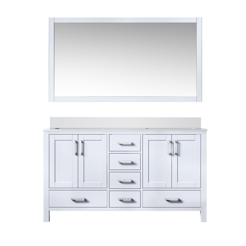 Jacques 60 in. W x 22 in. D Double Bath Vanity, and 58 in. Mirror, White, White Quartz