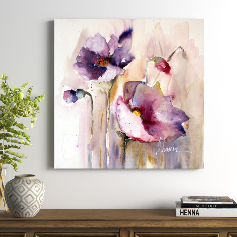 Plum Poppies I, H 36 po x l 36 po, Toile avec cadre, Blanc