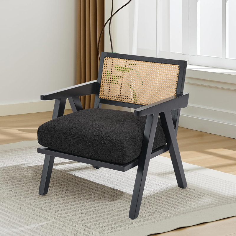 Upholstered Accent Chair, Black, Black Teddy