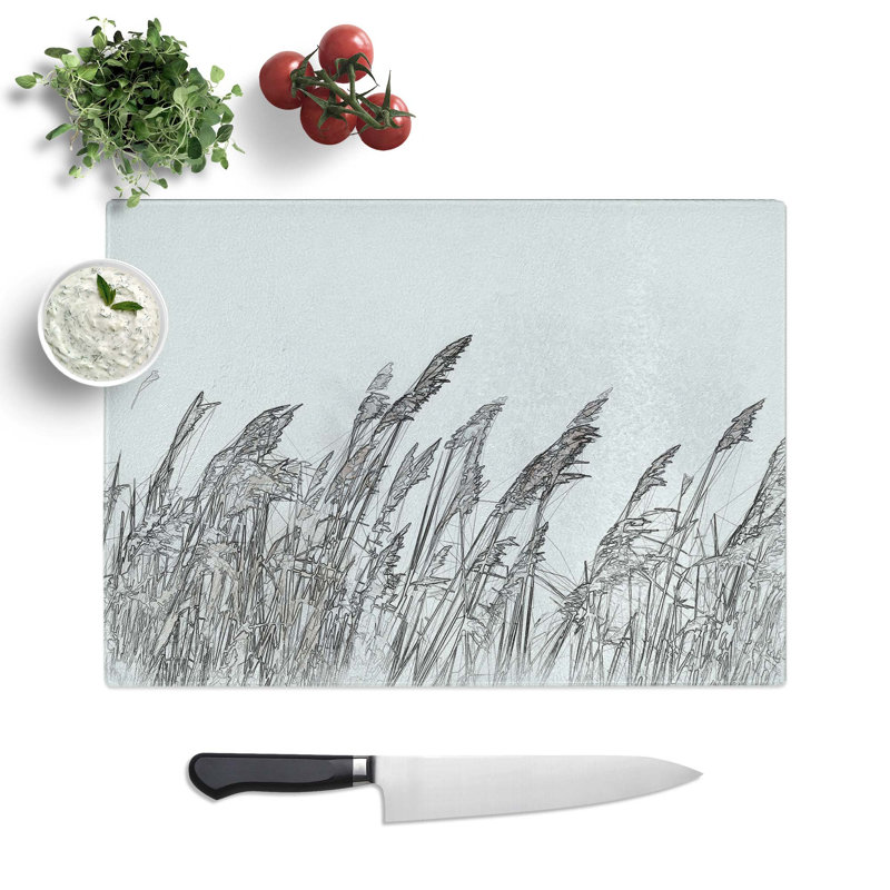Tempered Glass Reeds Blowing in the Wind Chopping Board, 39 cm W x 28.5 cm L