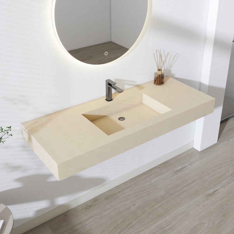 Lavabo de salle de bain à fixation murale 47 po avec trou pour robinet en café au lait 47 po
