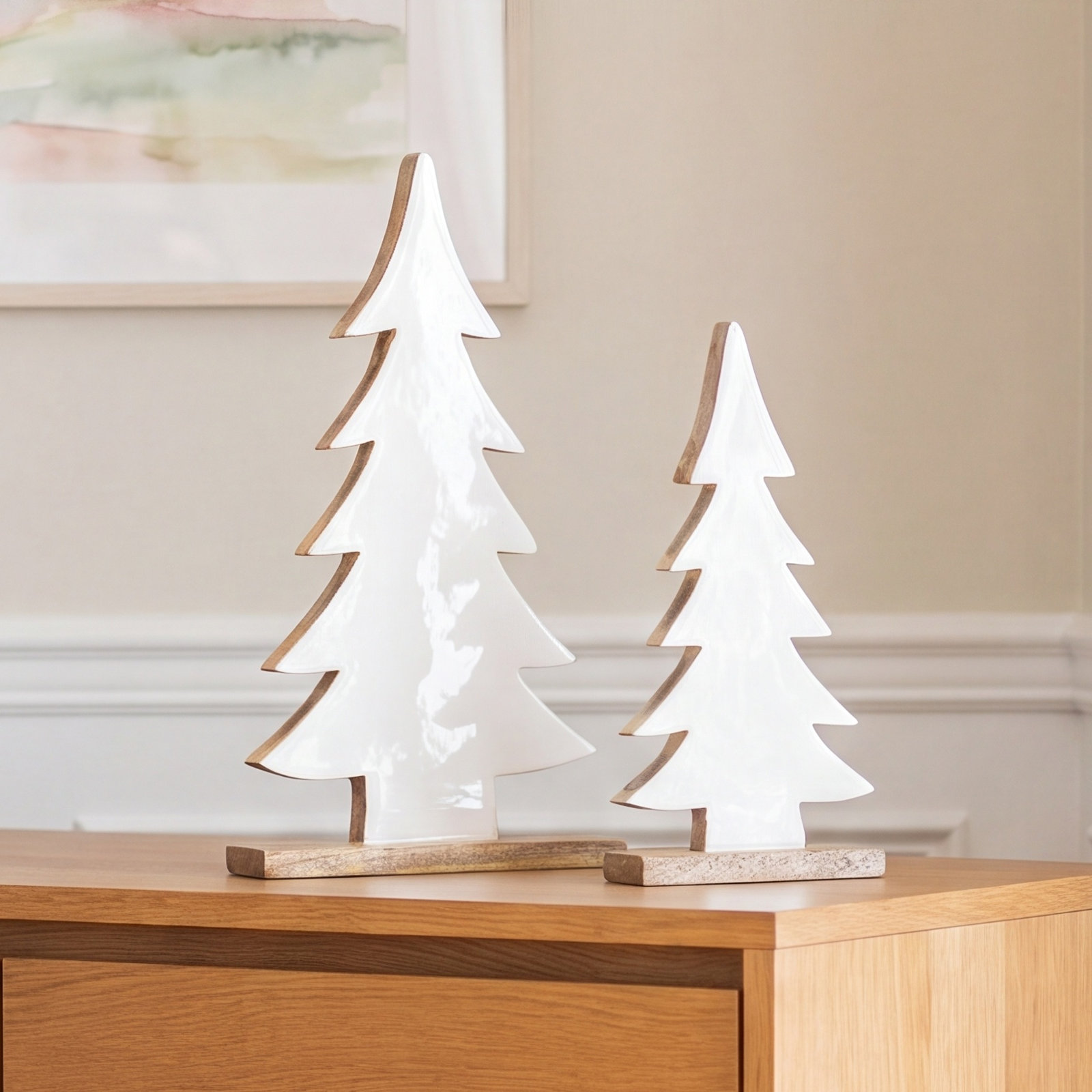 2-Piece Tabletop Tree on Wood Base Set