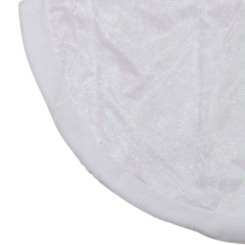 White Faux Fur Iridescent Glitter Snowflake Christmas Tree Skirt, 48"