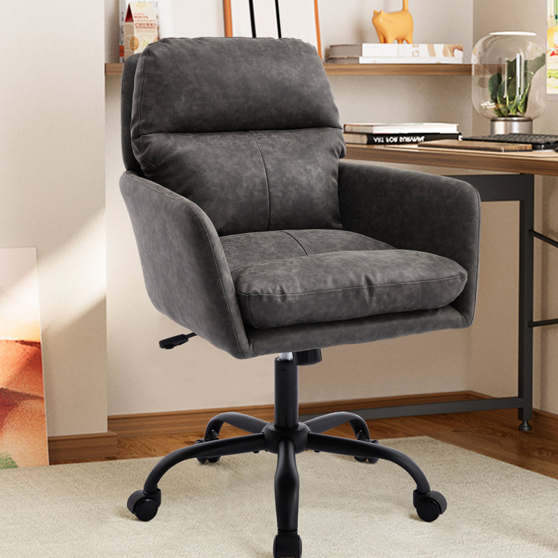 Chaise de bureau de couleur grise, hauteur réglable, cuir synthétique, structure en métal haute résistance et sièges confortables pour la chambre à coucher