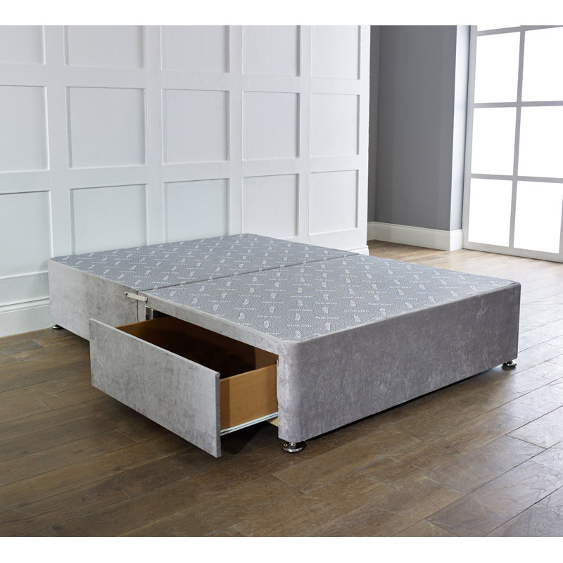 Navreen Divan Bed Set With 20" Plain Headboard, Grey, Kingsize (5'), No Drawer