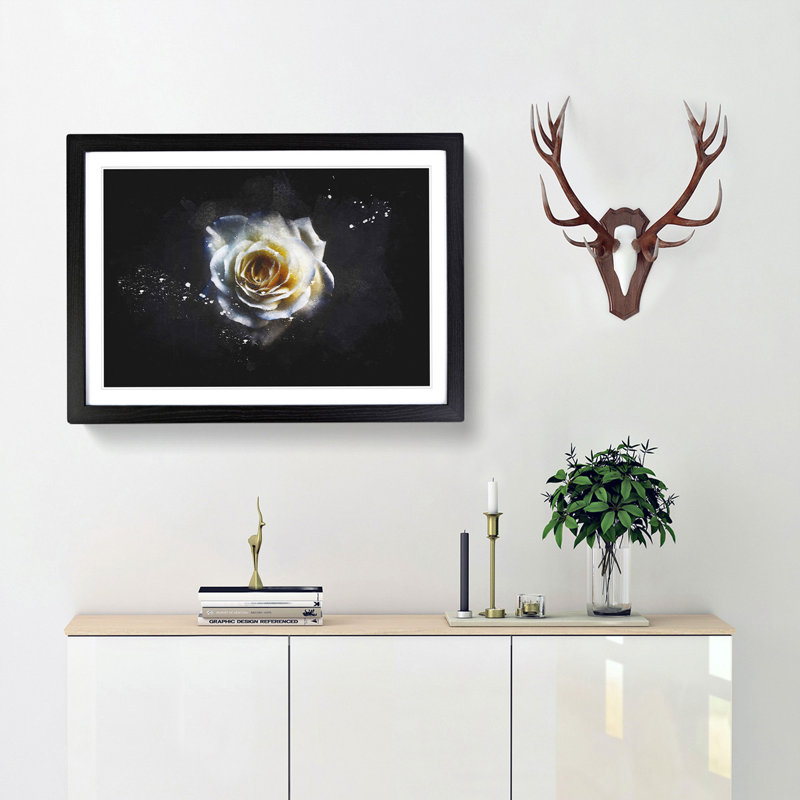 A Crisp White Rose - Picture Frame Graphic Art Print, Black Framed, 45cm H x 63cm W x 2cm D