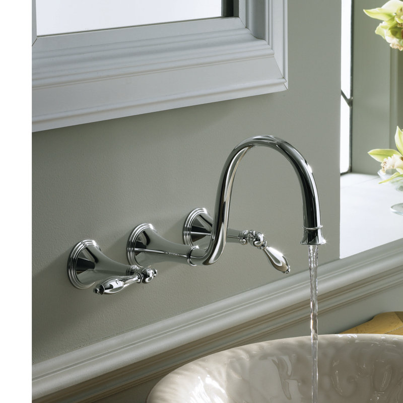 Finial Wall Mounted Bathroom Faucet, Chrome poli