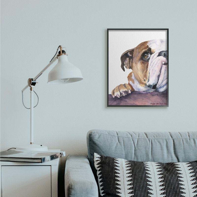 Portrait d'un chien curieux bouledogue anglais, H 30 po x l 24 po, Cadre noir