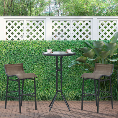 3 Piece Bar Height Outdoor Bistro Set For 2, Round Patio Pub Table 2 Bar Chairs With Comfortable Design & Strong Build