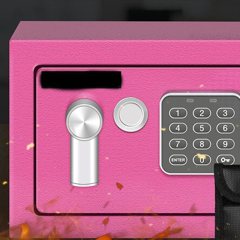 Safe Box with Fireproof Bag, Personal Safe Box for Money Safe for Cash Saving, Mini Safe Box with Key & Light, Electronic Combination Lock (Pink)