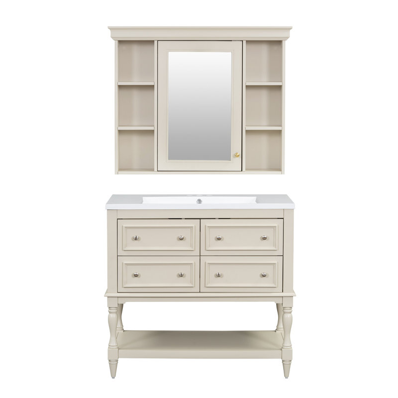 36" Single Bathroom Vanity with Ceramic Sink, Beige