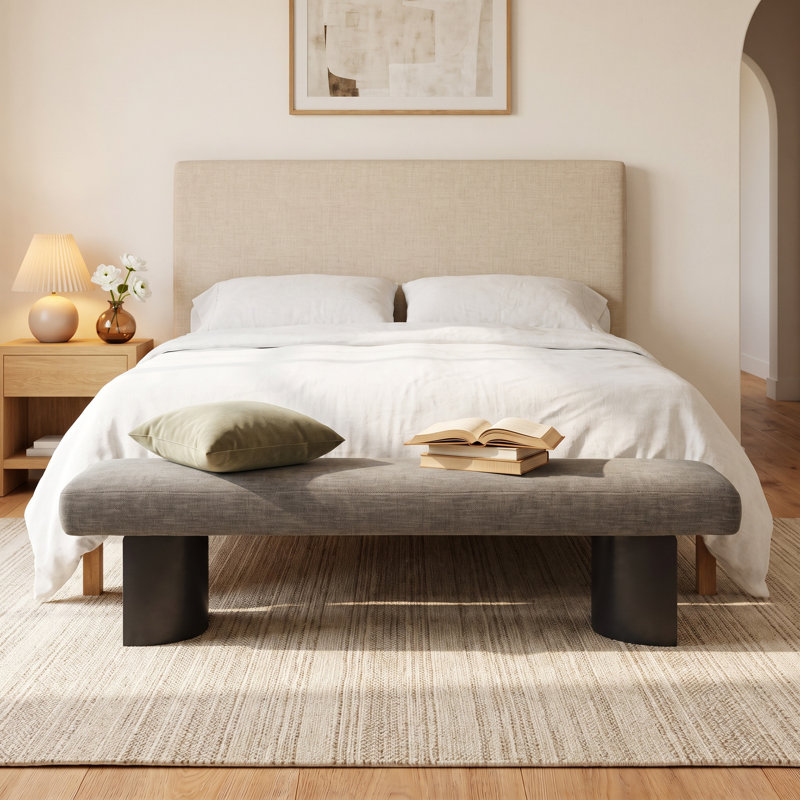 Axelle Upholstered Bench, Brown Linen
