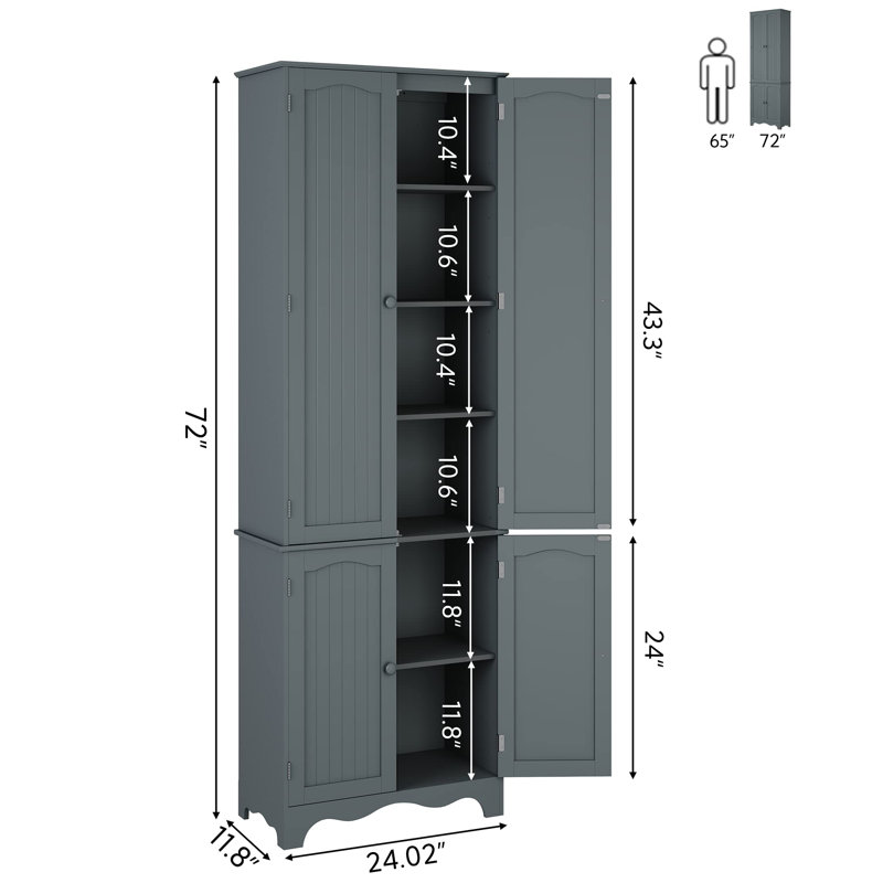 72" Kitchen Pantry Storage Cabinets, Grey