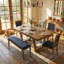 Ensemble de table de salle à manger extensible en bois massif avec base à tréteaux, chaises rembourrées et banc rembourré pour la cuisine et la salle à manger-131151222