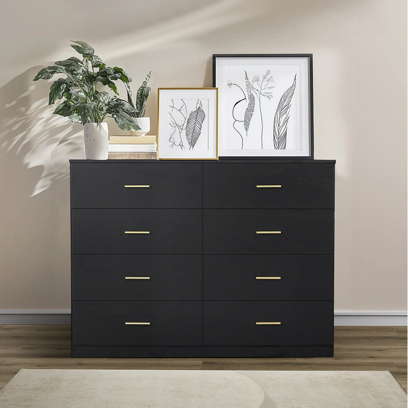 Commode moderne à 8 tiroirs pour la chambre à coucher - Vaste commode de rangement, robuste et sécuritaire, Noir