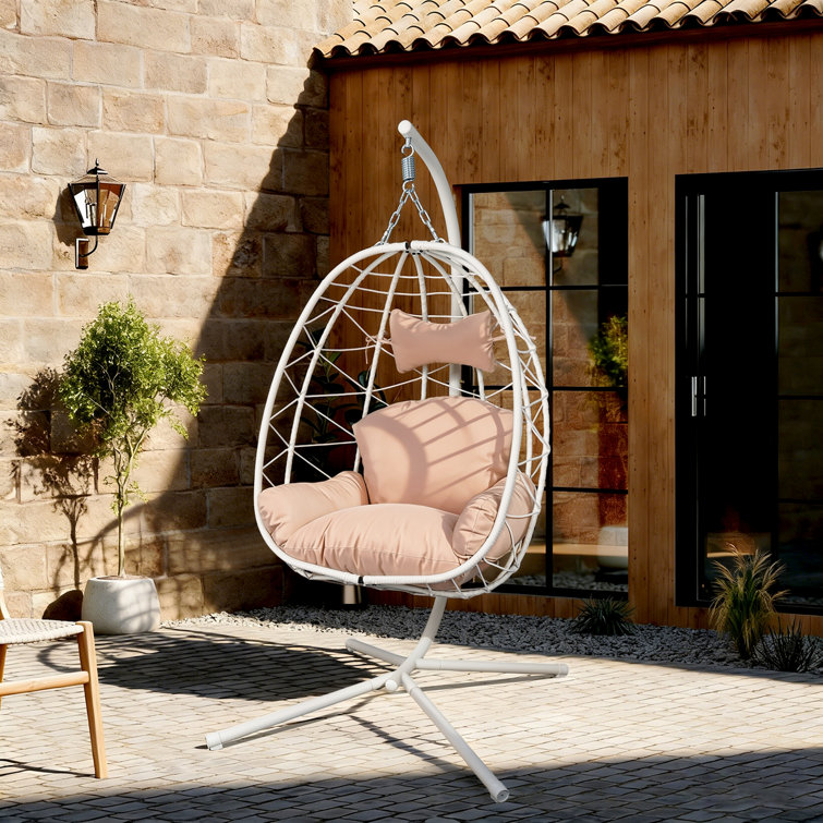 Hanging Egg Chair With Stand Indoor Outdoor Pe Wicker Swing Hammock Chair With Washable Cushion For Patio Bedroom Balcony Garden