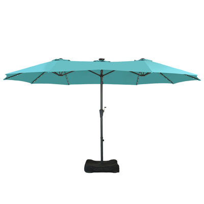 15FT Patio Umbrella with Base and Solar Lights