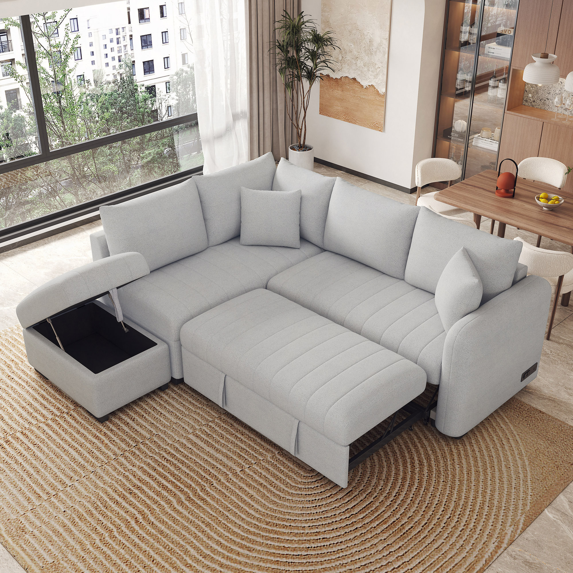 Wrought Studio™ 82.6" L-Shaped Sectional Pull Out Sofa Bed Sleeper Sofa ...