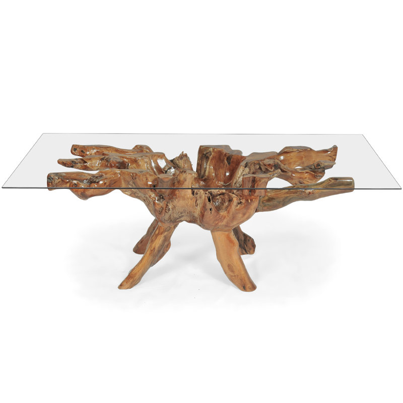 Glass Top Solid Wood Base Dining Table, 30" H x 87" L x 43" W