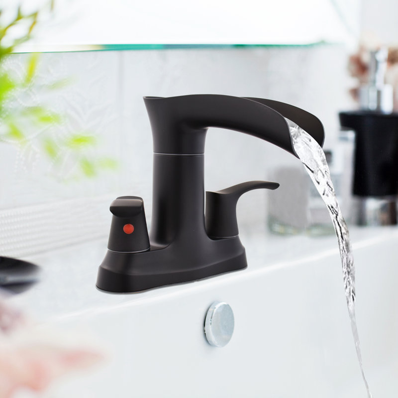 Centerset 2-Handle Waterful Bathroom Sink Faucet with Drain Assembly, Matte Black