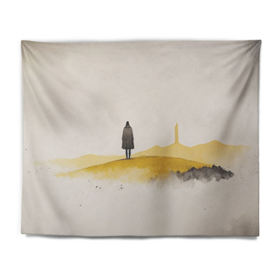 Solitude In Mustard Yellow And Gray Polyester Tapestry