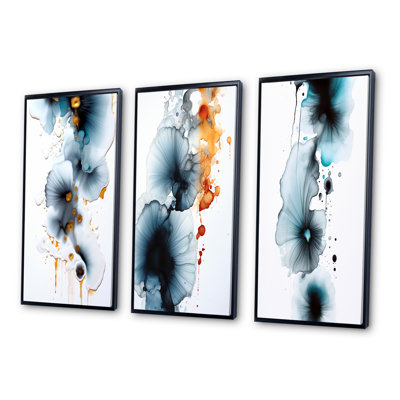 Rhapsody In Heartbeat Turquoise Gold Ink Cloud III - Abstract Painting Art Set Of 3 Pieces