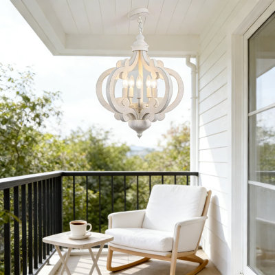 Lustre de style maison de campagne avec finition en bois vieilli, luminaire rustique à 5 lumières pour la salle à manger, le vestibule et le salon, à hauteur réglable et à intensité variable