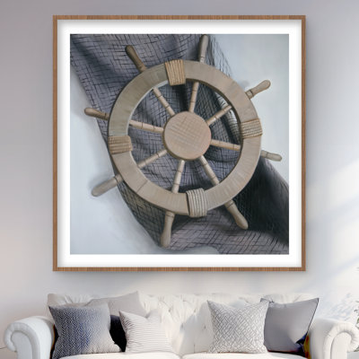 Helm on a Fishing Net - Coastal Marine Framed Print Decor