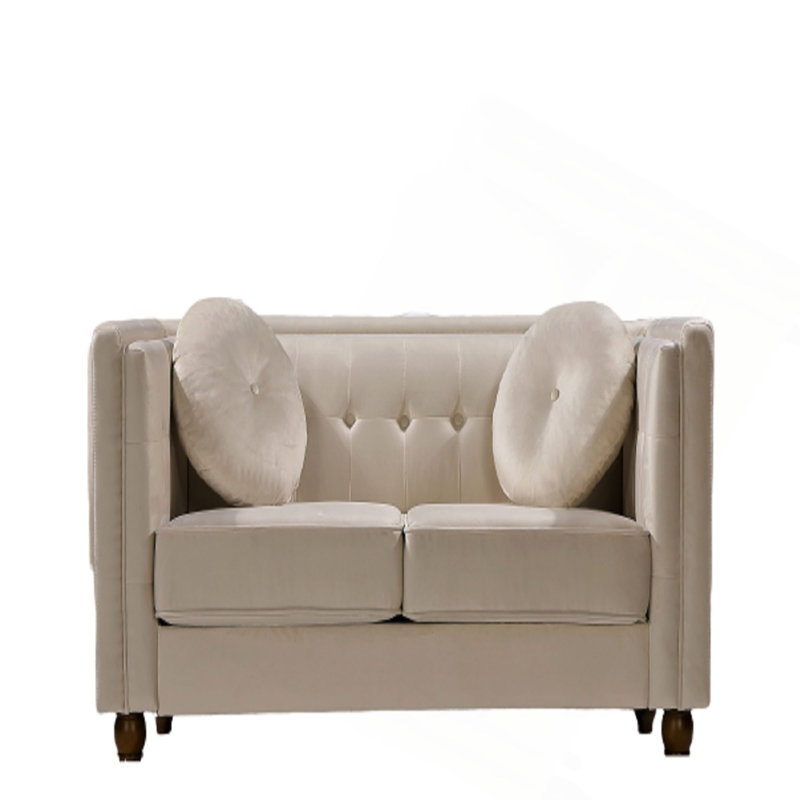 Canapé 2 places Chesterfield, Velours ivoire
