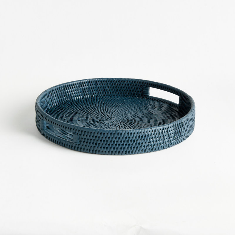 Plateau de service rond en rotin Burma, 2.25" H x 12.75" W x 12.75" D