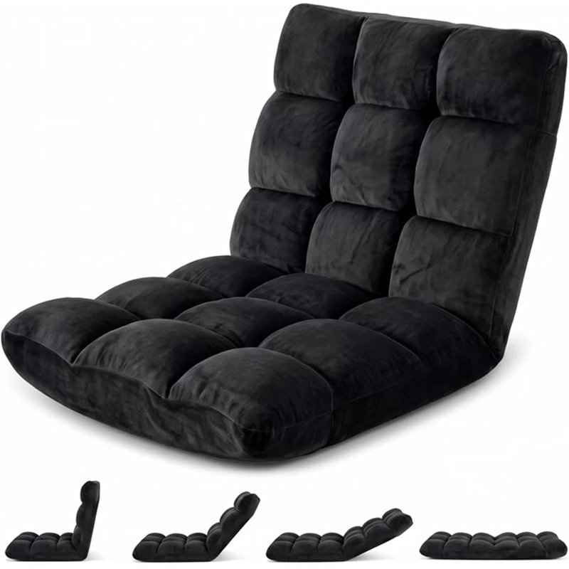 Chaise de plancher pliante avec support de dossier, 14 positions réglables, Noir
