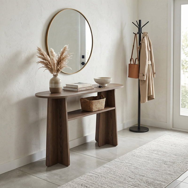 Arco Modern Console Table with Open Shelf and Walnut Finish 47.2" W