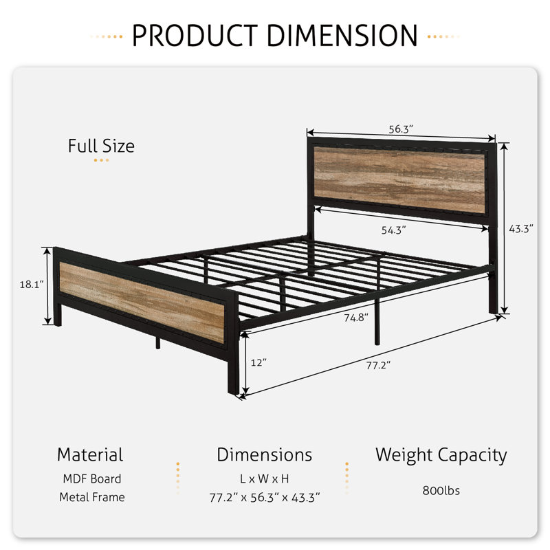 Metal Platform Bed, Full, Beige