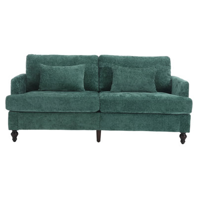 Canapé en chenille de style Mid-Century moderne en tissu, canapé 2 places rembourré avec canapé moderne pour le salon, canapé avec pieds en bois brun pour la chambre à coucher, Chenille émeraude