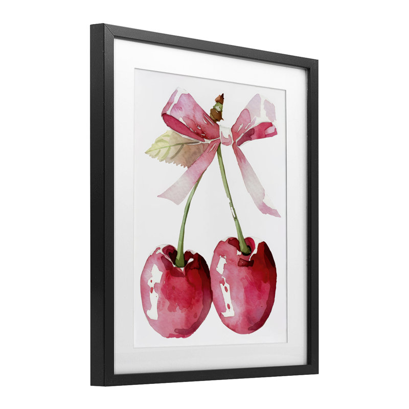 «Cherries with Chic Pink Bow», reproduction imprimée sous verre, design by Creative Studio, H 16 po x l 13 po