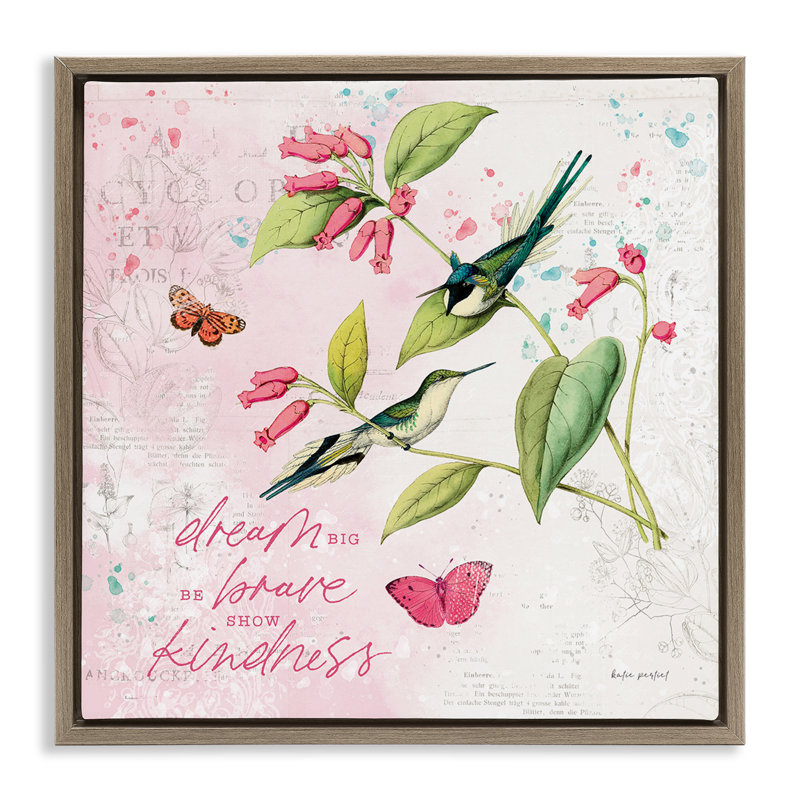  «Dream Big Birds & Florals», art mural sur toile flottante par Katie pertiet, Cadre flottant orme Montalcino