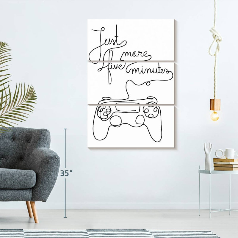 " One Line Gamer Quote Multi Piece Canvas Print " 3 Piece Art Set, 65" H x 42" W x 1.25" D