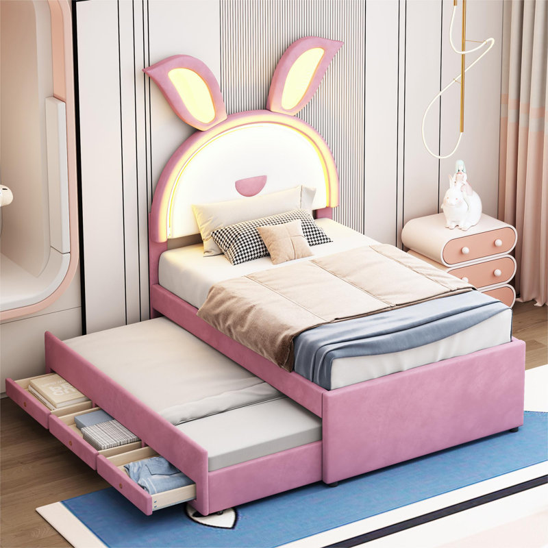 Tobler Upholstered Drawers Bed Frame, Pink
