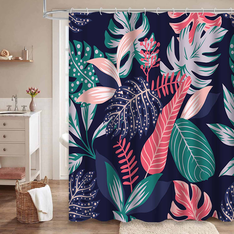 Rideau de douche imperméable à motif de palmier abstrait avec 12 crochets TropicMod, L 72 po x l 78 po