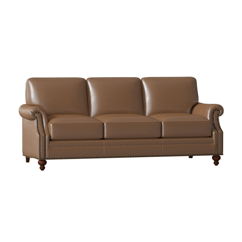 West Sofa, Natural, Mahogany, Aline Fumo Genuine Leather