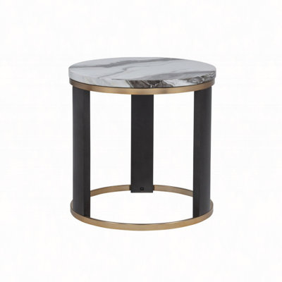 24" Round Icelandic Ivory Faux Marble End Table, Living Room Sofa Side Table With Accent