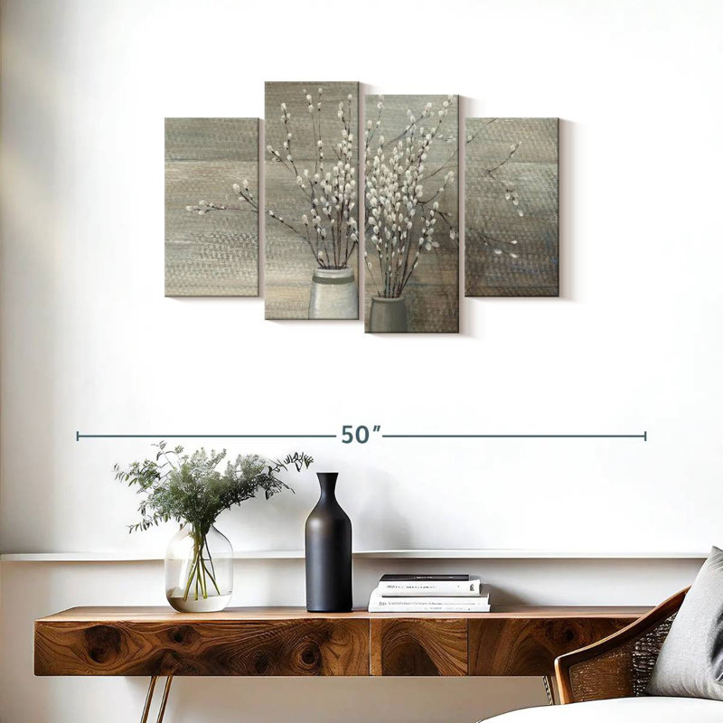 Harnek Willow Still Life Grey Pots I, H 22 po x l 36 po