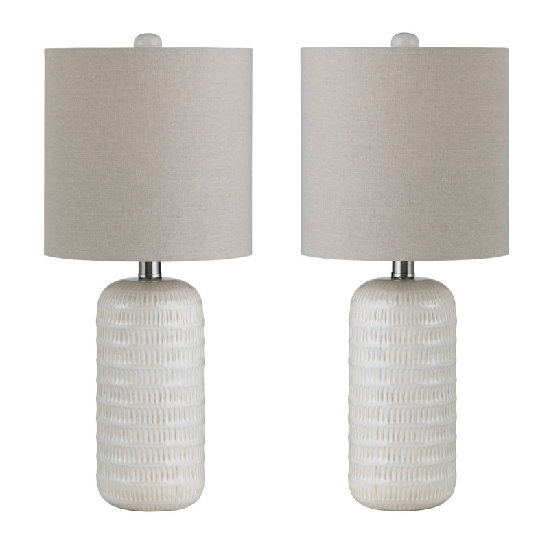 Set Of 2 Ceramic Table Lamp With Linen Shade, Cream, White