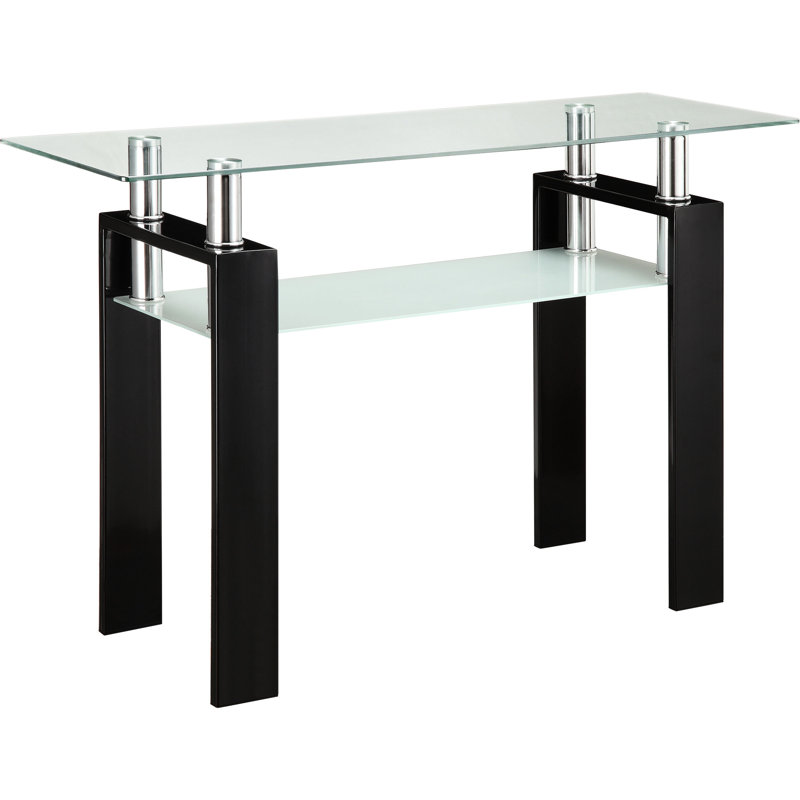 Table de bout rectangulaire noire en verre avec 1 tablette pour un rangement moderne et une utilisation polyvalente dans les espaces de vie, 30 pouces de hauteur, 48 pouces de large